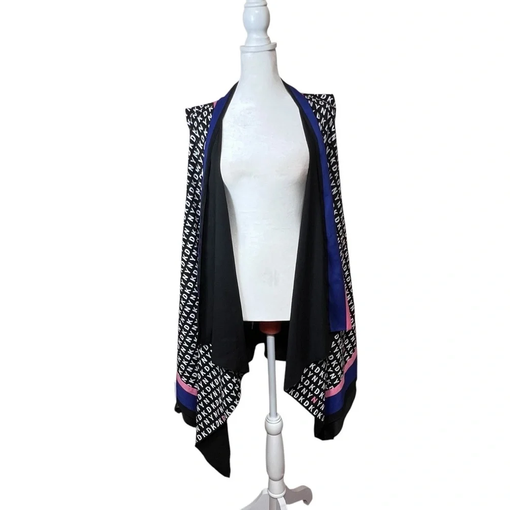 DKNY Donna Karan Logo Open Front Vest Sleeveless Cardigan Career Lagenlook M/L - Picture 7 of 9